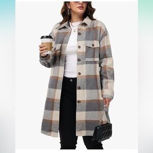 Women’s Size M Shacket Jacket Fall Plaid Flannel Button Down Shirts Long Sleeve